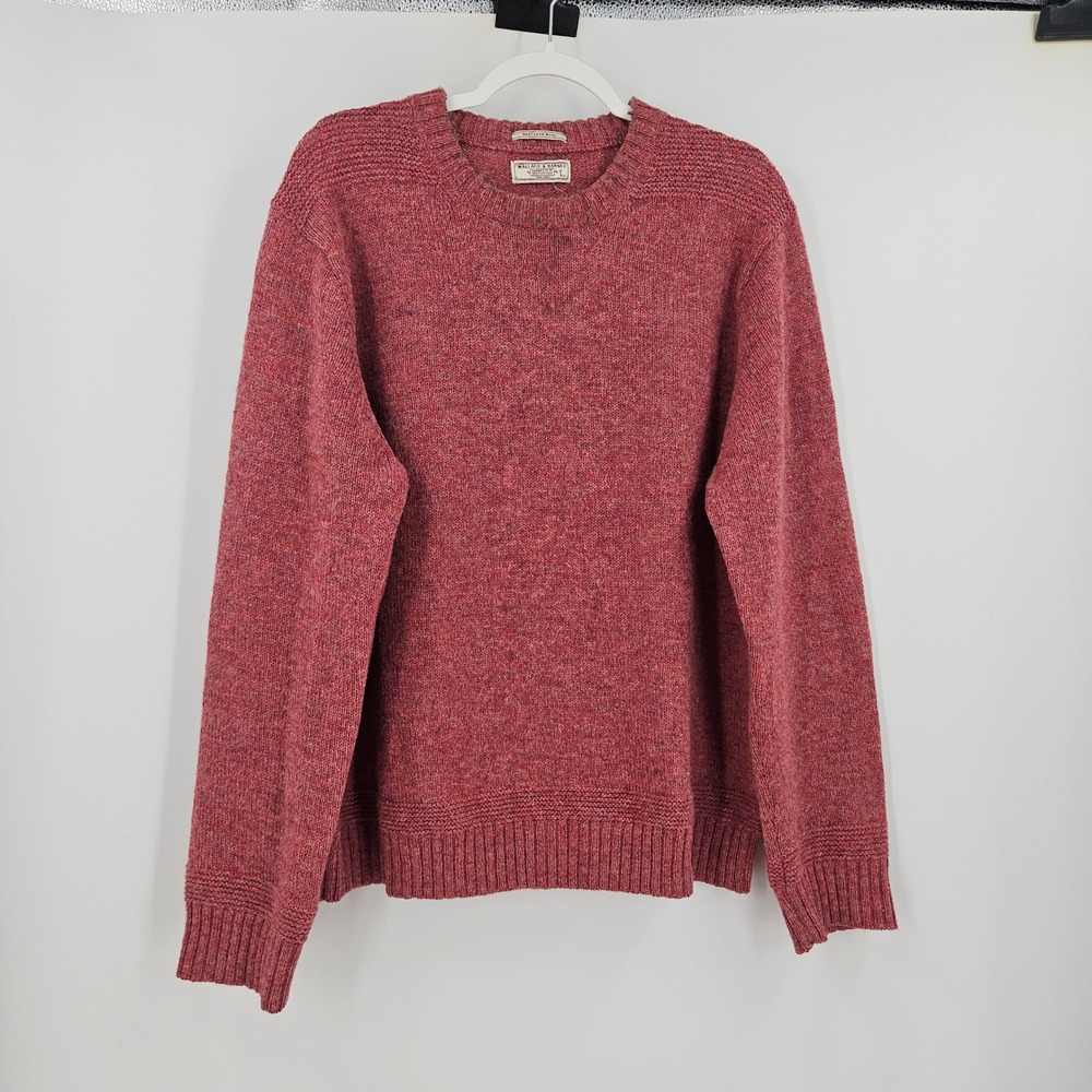 Wallace & Barnes Shetland Wool Sweater Mens Pink Elbow Patch Crewneck Pullover L